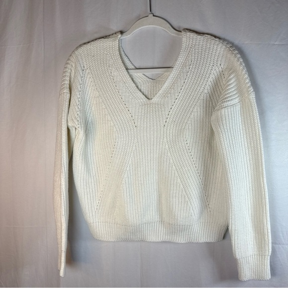 Poof Apparel Women's V-Neck Sweater in Off White - Picture 1 of 10